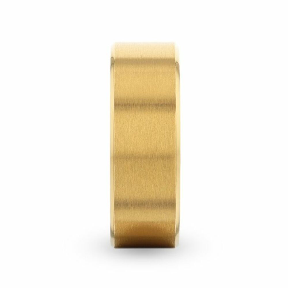 Mens Titanium Yellow Gold Plating Flat Brushed Finish Center Wedding Ring - Polished Edges Comfort Fit - 8mm Wide - Style name: AURELIANO