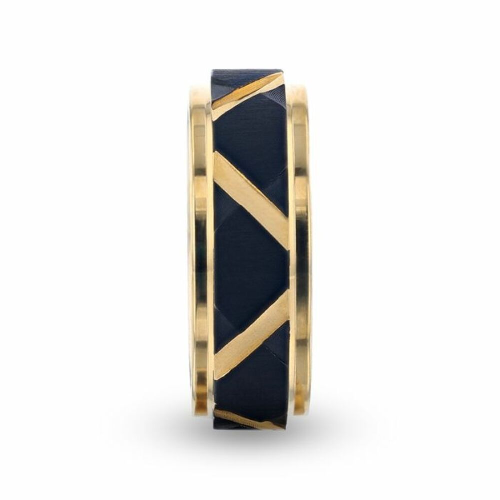 Mens Titanium Interlocking Infinity Symbol Flat Brushed Wedding Ring - Polished Grooves Comfort Fit - 8mm Wide - Style name: FLEMING