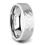 Load image into Gallery viewer, Mens Tungsten Hammered Finish White Wedding Ring - Polished Beveled Comfort Fit - 8mm 10mm Wide - Style name: MARTEL
