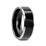 Load image into Gallery viewer, Mens Tungsten Carbide Black Polish Finished Center Wedding Ring - Metallic Beveled Edges Comfort Fit - 4mm 6mm 8mm Wide - Style name: MACLAREN
