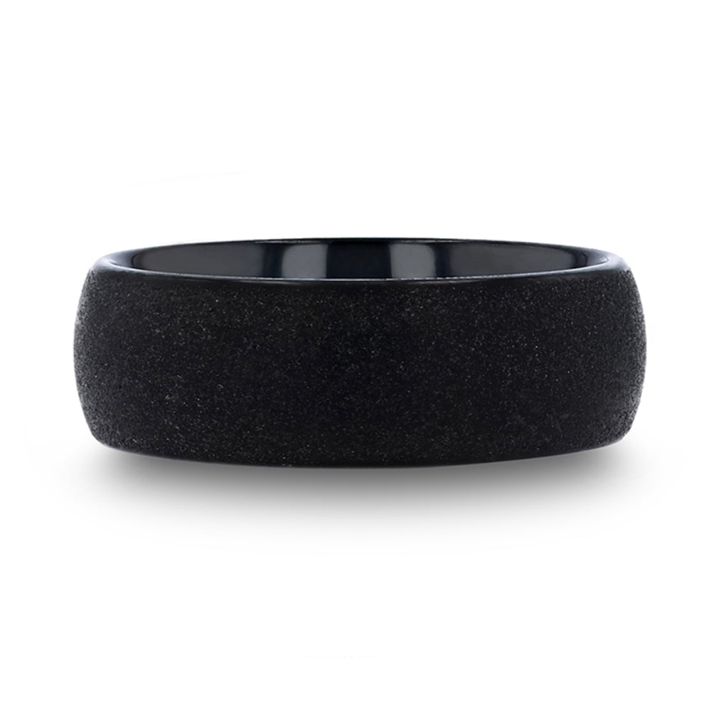 Mens Tungsten Carbide Sandblasted Crystalline Finish Black Wedding Ring - Domed Comfort Fit - 4mm 6mm 8mm Wide - Style name: OBSIDIAN