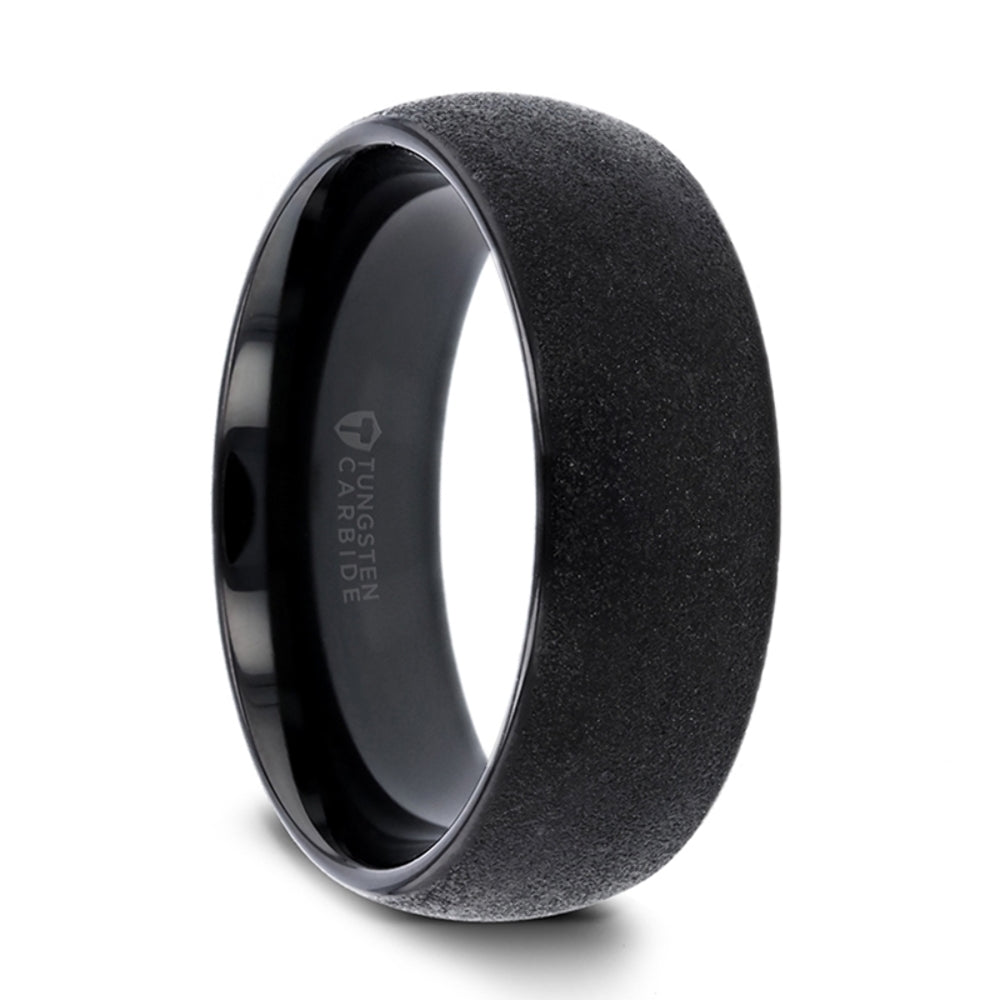 Mens Tungsten Carbide Sandblasted Crystalline Finish Black Wedding Ring - Domed Comfort Fit - 4mm 6mm 8mm Wide - Style name: OBSIDIAN