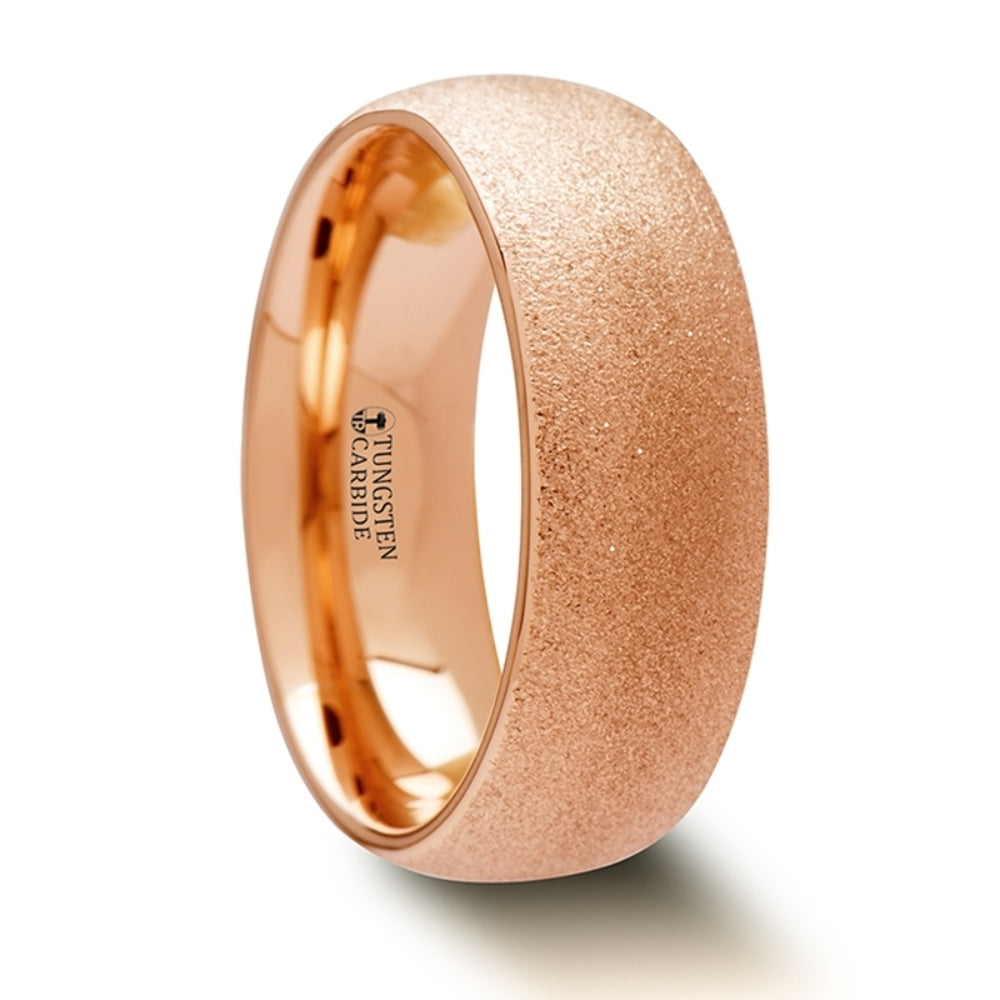 Mens Tungsten Rose Gold Plating Sandblasted Crystalline Finish Wedding Ring - Domed Comfort Fit - 2mm 4mm 8mm Wide - Style name: EMBER