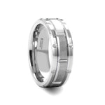 Load image into Gallery viewer, Mens Tungsten Carbide Brush Finished Center Alternating Grooves Wedding Ring - Beveled Comfort Fit - 8mm Wide - Style name: WARWICK
