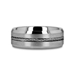 Load image into Gallery viewer, Mens Tungsten Flat Steel Wire Cable Inlay Wedding Ring - Beveled Comfort Fit - 8mm Wide - Style name: LANNISTER
