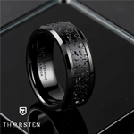 Load image into Gallery viewer, Mens Black Ceramic Black &amp; Gray Lava Rock Stone Inlay Wedding Ring - Polished Beveled Comfort Fit - 6mm 8mm Wide - Style name: VESUVIUS
