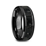 Load image into Gallery viewer, Mens Black Ceramic Black &amp; Gray Lava Rock Stone Inlay Wedding Ring - Polished Beveled Comfort Fit - 6mm 8mm Wide - Style name: VESUVIUS
