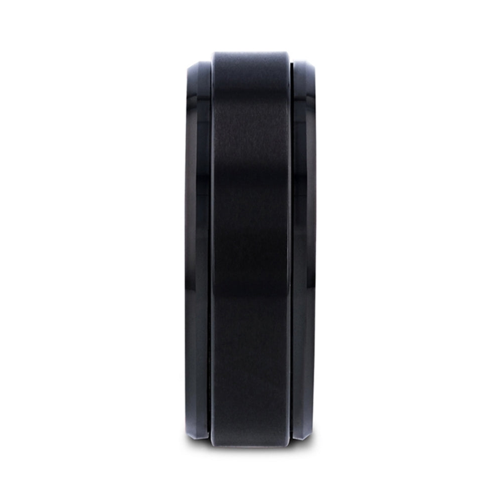 Mens Tungsten Black Spinner Wedding Ring - Brushed Comfort Fit - 6mm 8mm Wide - Style name: REVOLVE