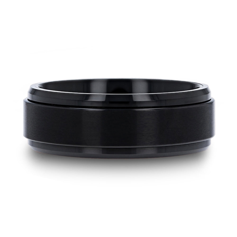 Mens Tungsten Black Spinner Wedding Ring - Brushed Comfort Fit - 6mm 8mm Wide - Style name: REVOLVE