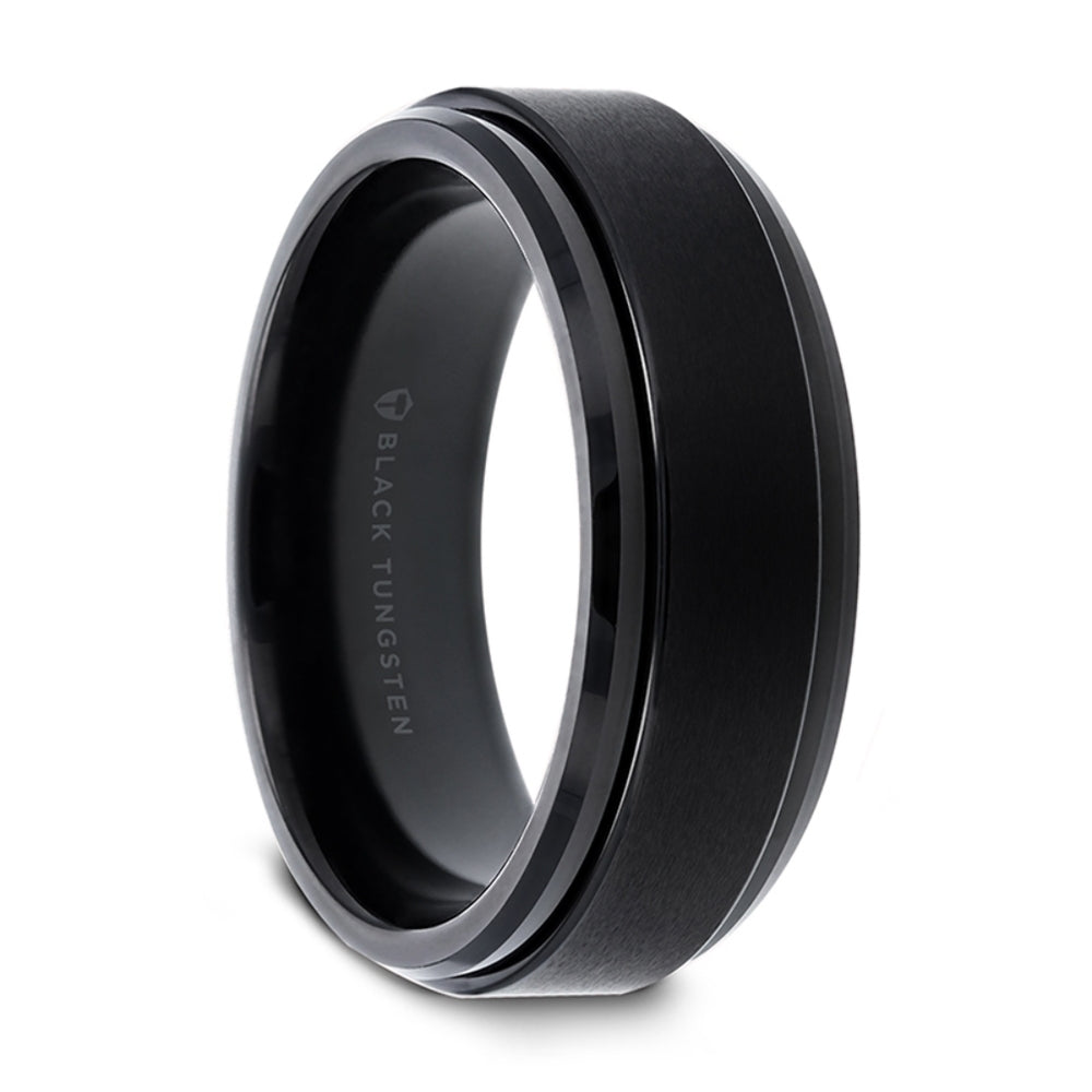 Mens Tungsten Black Spinner Wedding Ring - Brushed Comfort Fit - 6mm 8mm Wide - Style name: REVOLVE