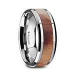 Load image into Gallery viewer, Mens Tungsten Carbide Olive Wood Inlaid Wedding Ring - Beveled Comfort Fit - 8mm Wide - Style name: OLLIVANDER
