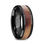Load image into Gallery viewer, Mens Black Ceramic Olive Wood Inlaid Wedding Ring - Bevelled Comfort Fit - 8mm Wide - Style name: MARCUS
