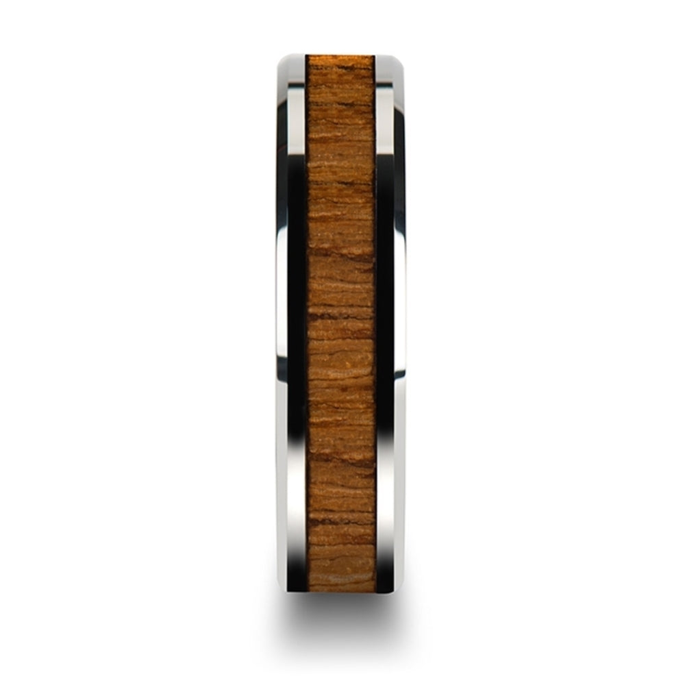 Mens Tungsten Teak Wood Inlay Wedding Ring - Polished Beveled Comfort Fit - 6mm 8mm 10mm Wide - Style name: TEKKU