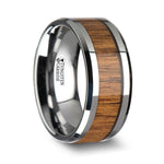 Load image into Gallery viewer, Mens Tungsten Teak Wood Inlay Wedding Ring - Polished Beveled Comfort Fit - 6mm 8mm 10mm Wide - Style name: TEKKU
