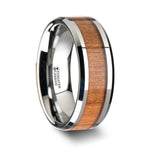 Load image into Gallery viewer, Mens Tungsten Black Cherry Wood Inlay Wedding Ring - Polished Bevels Comfort Fit - 6mm 8mm 10mm Wide - Style name: BRUNSWICK
