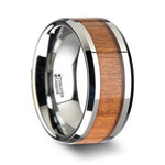 Load image into Gallery viewer, Mens Tungsten Black Cherry Wood Inlay Wedding Ring - Polished Bevels Comfort Fit - 6mm 8mm 10mm Wide - Style name: BRUNSWICK

