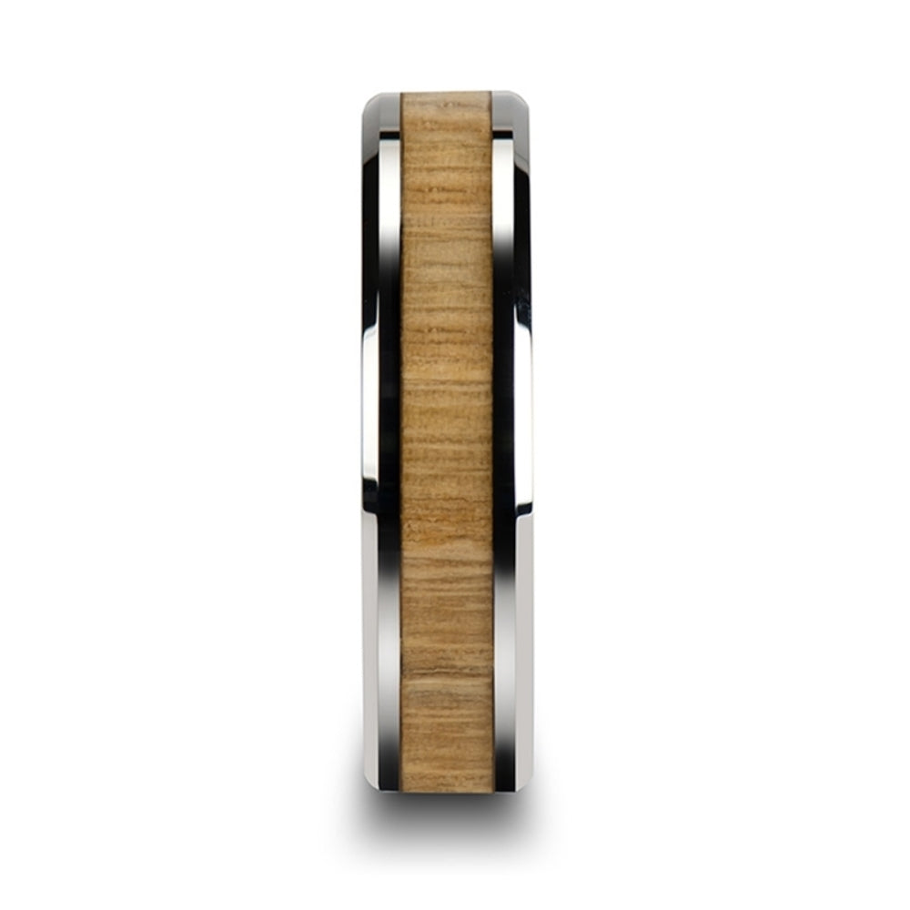 Mens Tungsten Carbide Ash Wood Inlay Wedding Ring - Polished Beveled Comfort Fit - 6mm 8mm 10mm Wide - Style name: SAMARA