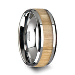 Load image into Gallery viewer, Mens Tungsten Carbide Ash Wood Inlay Wedding Ring - Polished Beveled Comfort Fit - 6mm 8mm 10mm Wide - Style name: SAMARA
