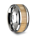 Load image into Gallery viewer, Mens Tungsten Carbide Ash Wood Inlay Wedding Ring - Polished Beveled Comfort Fit - 6mm 8mm 10mm Wide - Style name: SAMARA
