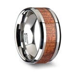 Load image into Gallery viewer, Mens Tungsten Real Hardwood Mahogany Inlay Wedding Ring - Polished Beveled Comfort Fit - 4mm 6mm 8mm 10mm Wide - Style name: KHAYA
