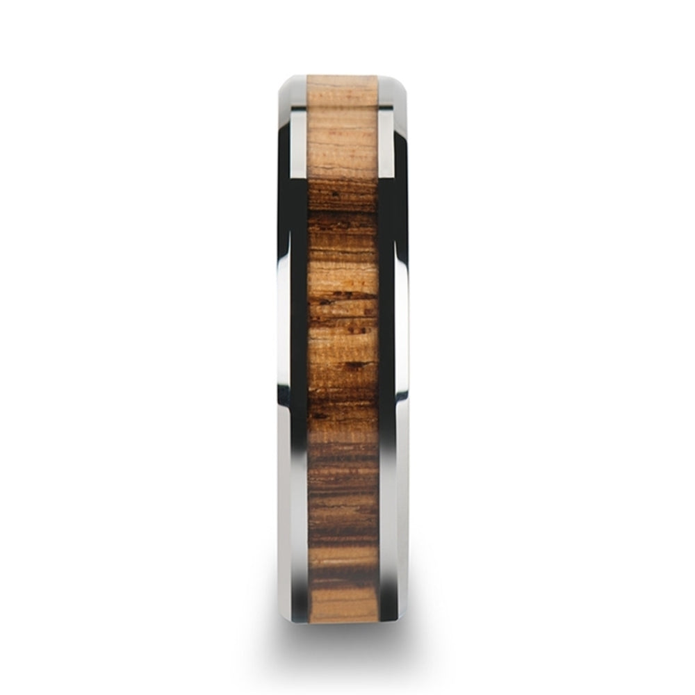 Mens Tungsten Carbide Real Zebra Wood Inlay Wedding Ring - Beveled Edges Comfort Fit - 4mm 6mm 7mm 8mm 10mm Wide - Style name: PALMALETTO
