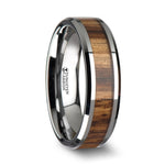 Load image into Gallery viewer, Mens Tungsten Carbide Real Zebra Wood Inlay Wedding Ring - Beveled Edges Comfort Fit - 4mm 6mm 7mm 8mm 10mm Wide - Style name: PALMALETTO
