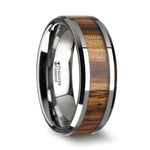 Load image into Gallery viewer, Mens Tungsten Carbide Real Zebra Wood Inlay Wedding Ring - Beveled Edges Comfort Fit - 4mm 6mm 7mm 8mm 10mm Wide - Style name: PALMALETTO
