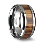 Load image into Gallery viewer, Mens Tungsten Carbide Real Zebra Wood Inlay Wedding Ring - Beveled Edges Comfort Fit - 4mm 6mm 7mm 8mm 10mm Wide - Style name: PALMALETTO
