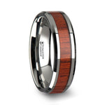 Load image into Gallery viewer, Mens Tungsten Padauk Real Wood Inlay Wedding Ring - Polished Beveled Comfort Fit - 6mm 8mm 10mm Wide - Style name: NARRA
