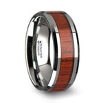 Load image into Gallery viewer, Mens Tungsten Padauk Real Wood Inlay Wedding Ring - Polished Beveled Comfort Fit - 6mm 8mm 10mm Wide - Style name: NARRA
