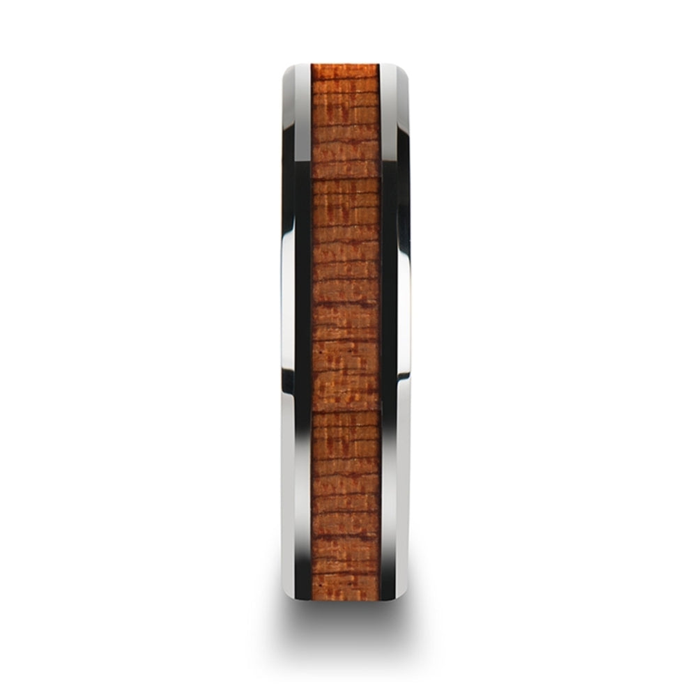 Mens Tungsten African Sapele Wood Inlay Wedding Ring - Polished Beveled Comfort Fit - 6mm 8mm 10mm Wide - Style name: CONGO