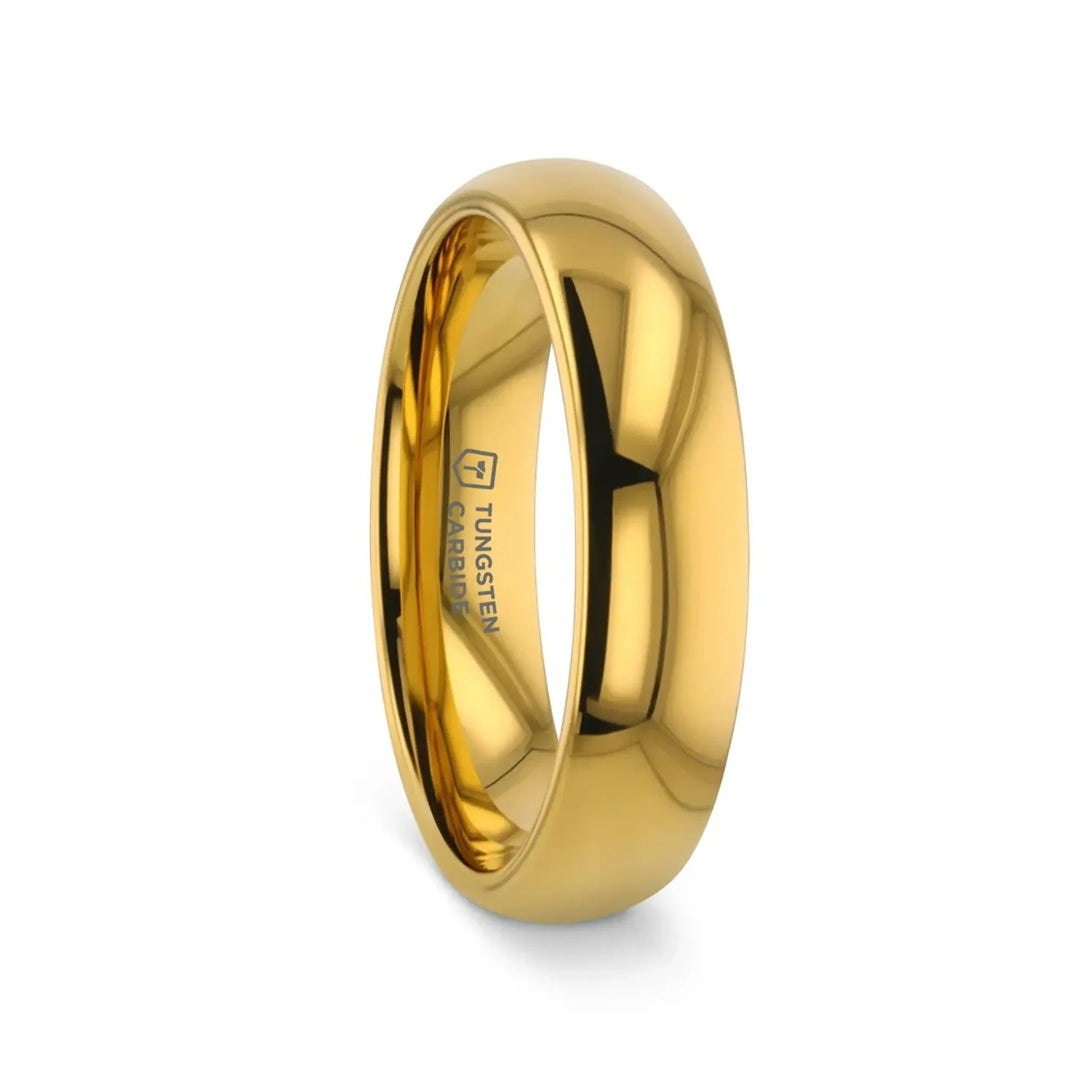 Mens Tungsten Traditional Domed Gold-Plated Wedding Ring - Polished Comfort Fit - 4mm 6mm 8mm 10mm Wide - Style name: ORO