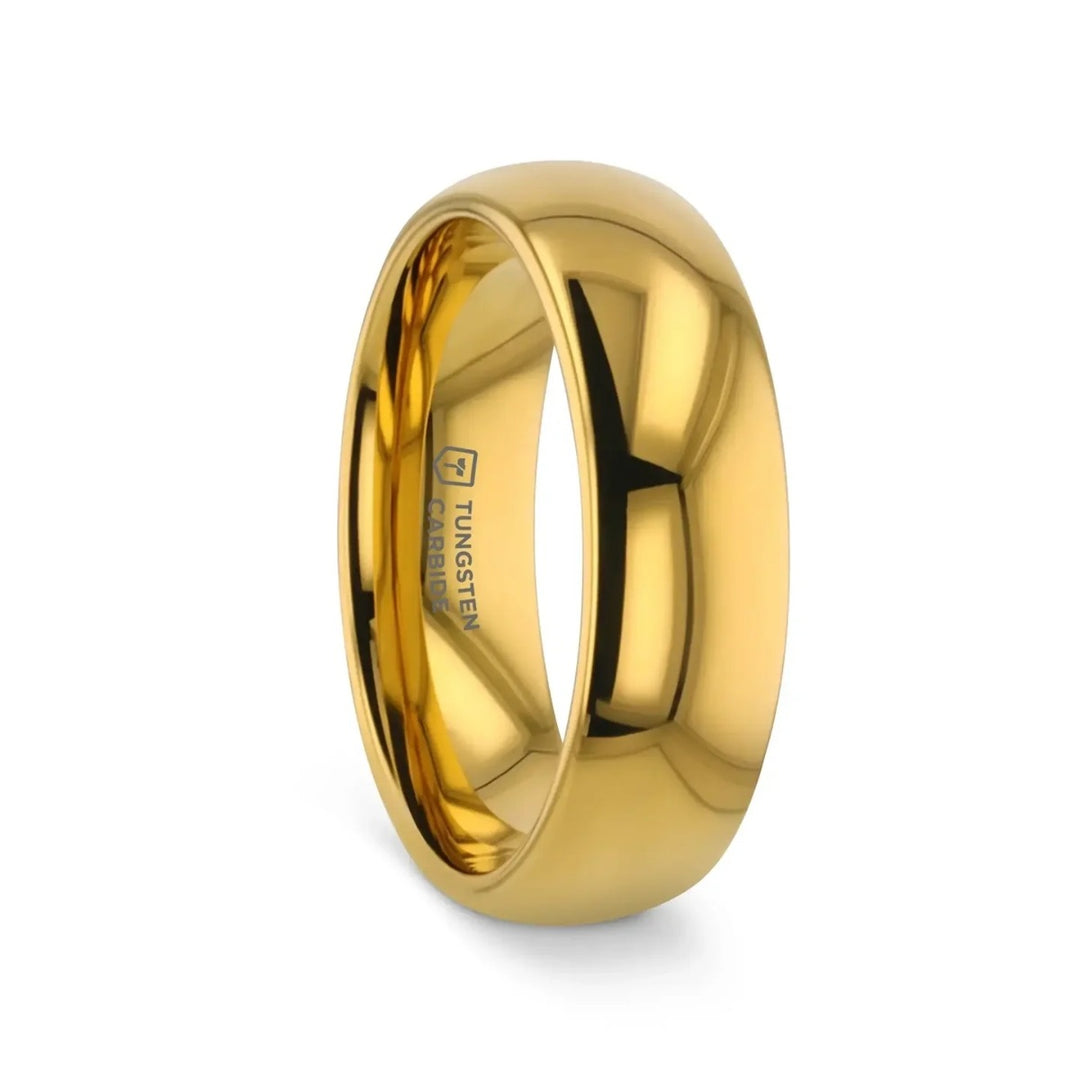 Mens Tungsten Traditional Domed Gold-Plated Wedding Ring - Polished Comfort Fit - 4mm 6mm 8mm 10mm Wide - Style name: ORO