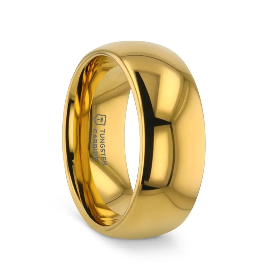 Mens Tungsten Traditional Domed Gold-Plated Wedding Ring - Polished Comfort Fit - 4mm 6mm 8mm 10mm Wide - Style name: ORO