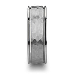 Load image into Gallery viewer, Mens Hammered Finish Center White Tungsten Carbide Dual Offset Grooves Wedding Ring - Polished Edged Comfort Fit - 6mm 8mm Wide - Style name: THORNTON
