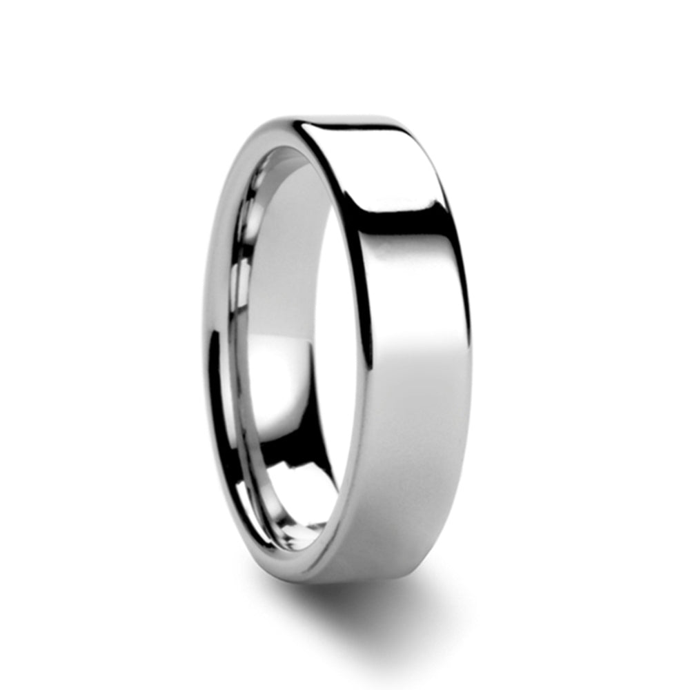 Mens Cobalt Chrome Polish Finished Wedding Ring - Flat Comfort Fit - 4mm 6mm 8mm Wide - Style name: CALEDONIA