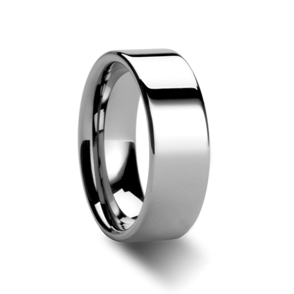 Mens Cobalt Chrome Polish Finished Wedding Ring - Flat Comfort Fit - 4mm 6mm 8mm Wide - Style name: CALEDONIA