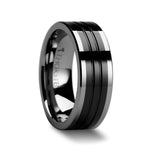 Load image into Gallery viewer, Mens Tungsten Black Ceramic Inlay Wedding Ring - Flat Grooved Comfort Fit - 6mm 8mm 10mm Wide - Style name: EDINBURGH
