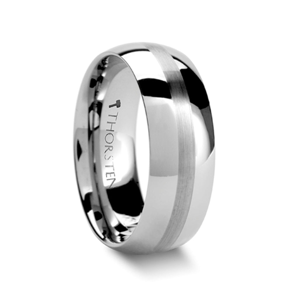 Mens Tungsten Carbide Brushed Stripe Wedding Ring - Domed Comfort Fit - 4mm 6mm 7mm 8mm 10mm 12mm Wide - Style name: BELLATOR