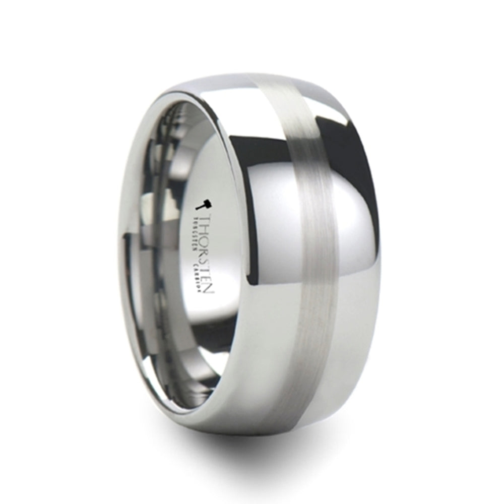 Mens Tungsten Carbide Brushed Stripe Wedding Ring - Domed Comfort Fit - 4mm 6mm 7mm 8mm 10mm 12mm Wide - Style name: BELLATOR