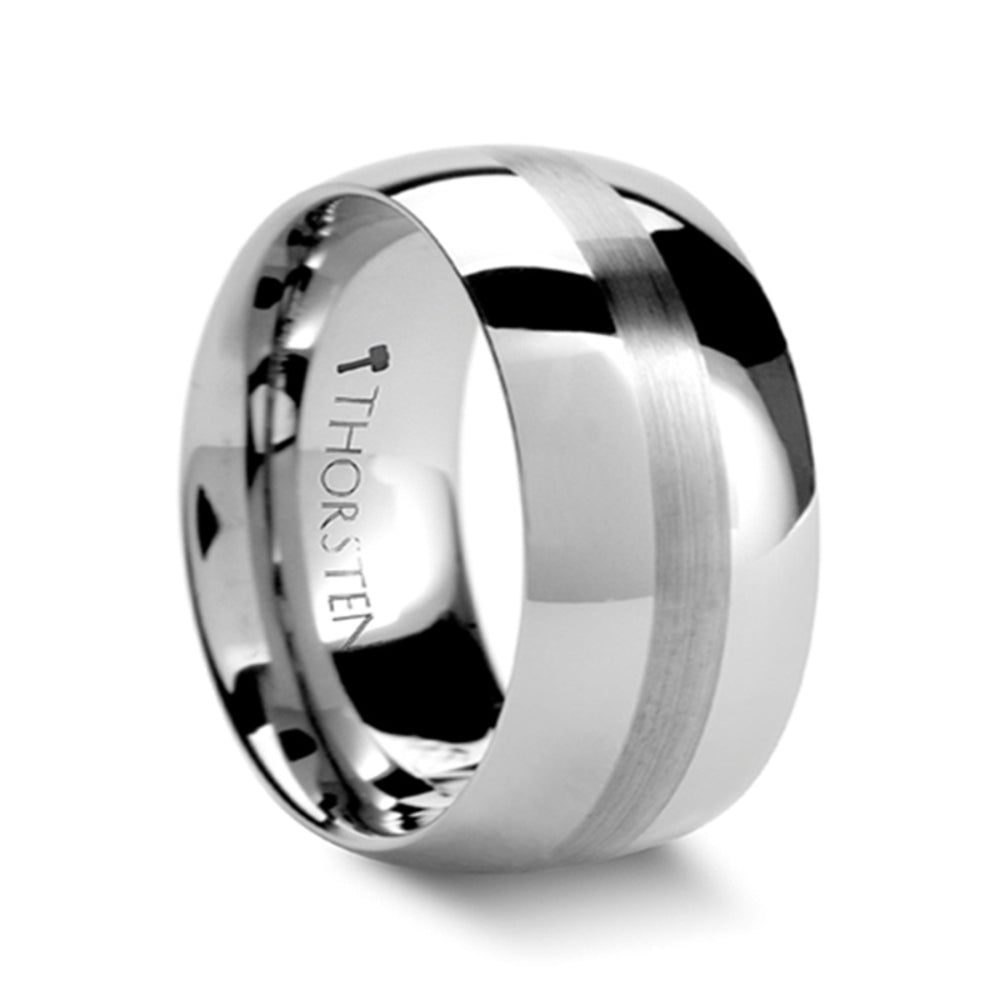 Mens Tungsten Carbide Brushed Stripe Wedding Ring - Domed Comfort Fit - 4mm 6mm 7mm 8mm 10mm 12mm Wide - Style name: BELLATOR