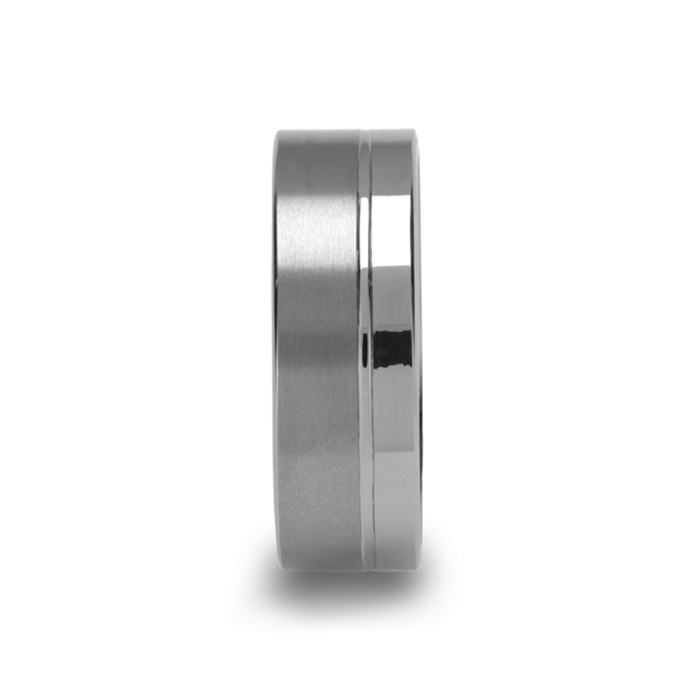 Mens Tungsten Carbide Single Offset Groove Wedding Ring - Polished Comfort Fit - 8mm Wide - Style name: DALLAS