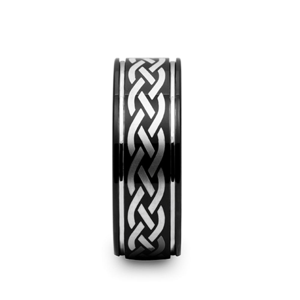 Mens Tungsten Carbide Black Wedding Ring - Celtic Design Comfort Fit - 8mm Wide - Style name: KILDARE
