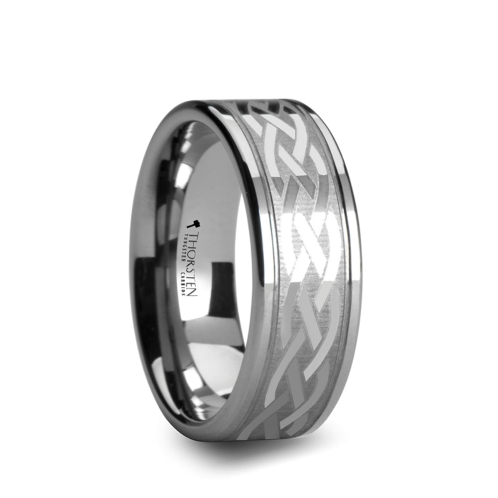 Mens Tungsten Carbide Celtic Design Wedding Ring - Flat Comfort Fit - 8mm 10mm Wide - Style name: PAETUS