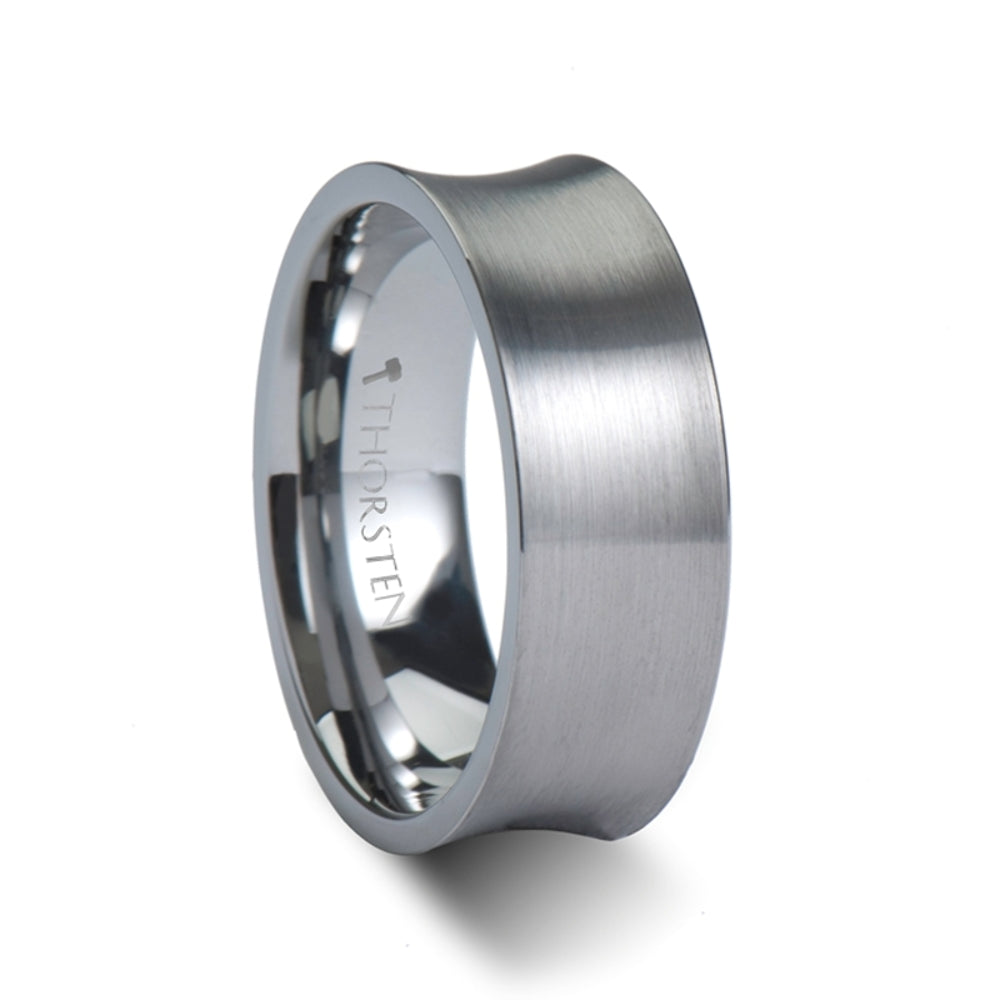 Mens Concave Tungsten Carbide Wedding Ring - Brushed Finish Comfort Fit - 8mm Wide - Style name: TUCSON