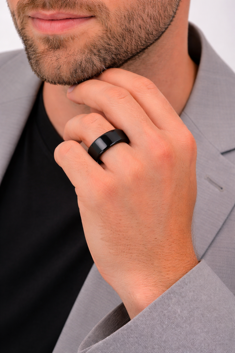 Mens Tungsten Black Wedding Ring - Beveled Comfort Fit - 4mm 6mm 7mm 8mm 10mm 12mm Wide - Style name: INFINITY