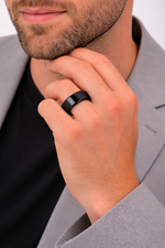 Load image into Gallery viewer, Mens Tungsten Black Wedding Ring - Beveled Comfort Fit - 4mm 6mm 7mm 8mm 10mm 12mm Wide - Style name: INFINITY
