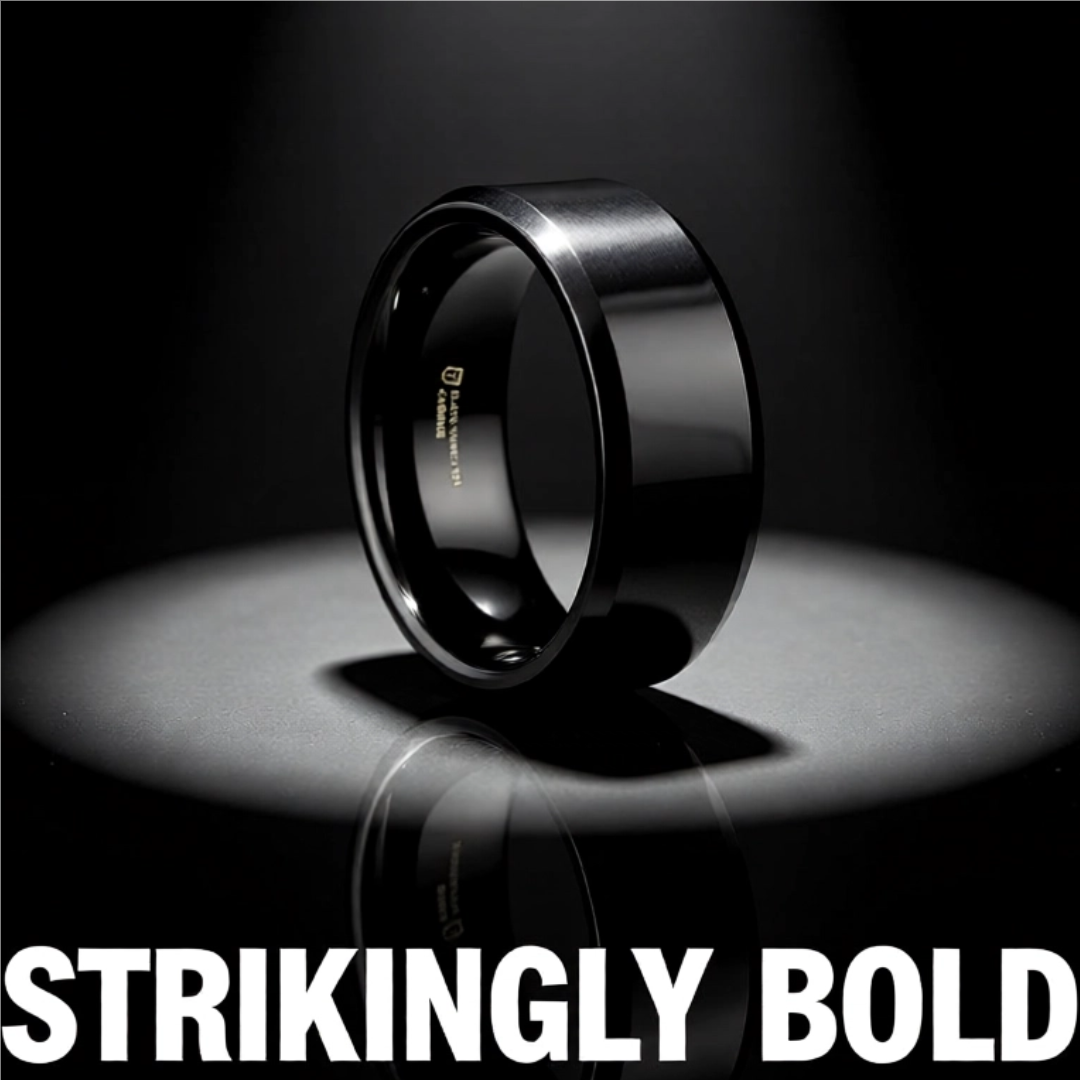 Mens Tungsten Black Wedding Ring - Beveled Comfort Fit - 4mm 6mm 7mm 8mm 10mm 12mm Wide - Style name: INFINITY