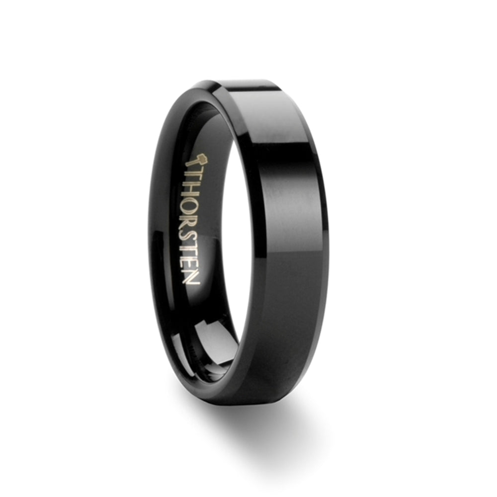 Mens Tungsten Black Wedding Ring - Beveled Comfort Fit - 4mm 6mm 7mm 8mm 10mm 12mm Wide - Style name: INFINITY