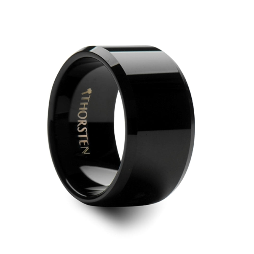 Mens Tungsten Black Wedding Ring - Beveled Comfort Fit - 4mm 6mm 7mm 8mm 10mm 12mm Wide - Style name: INFINITY